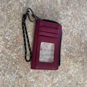 Madden Style Burgundy Zip Card Wallet with Wrist Strap